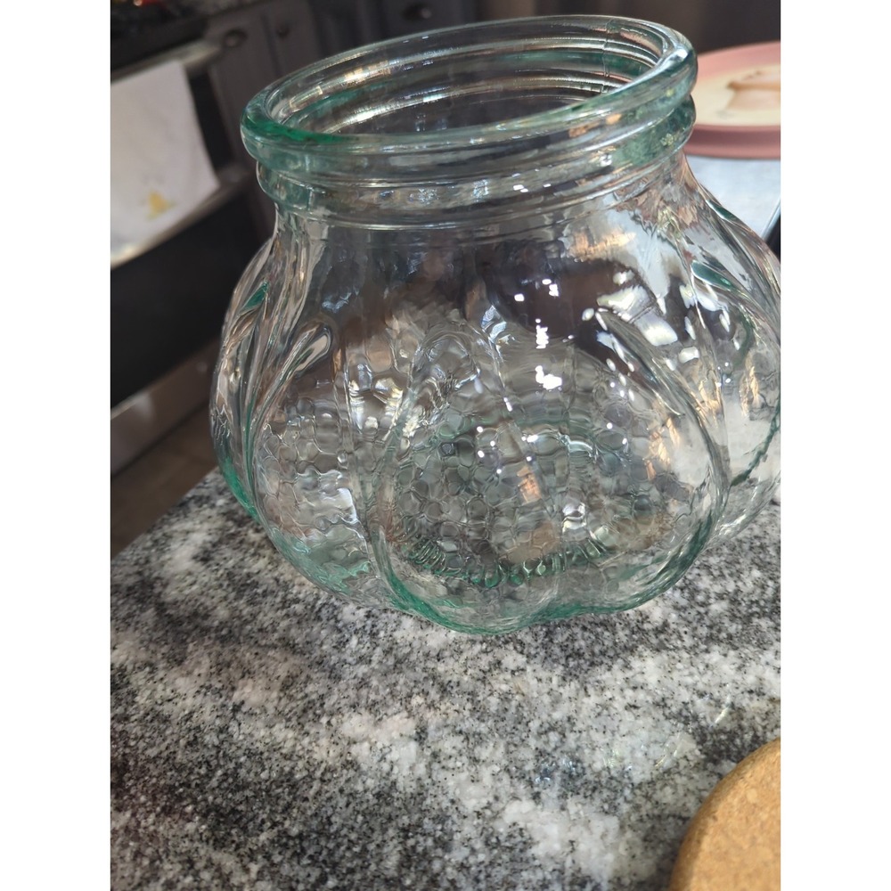 Vintage Italian Green Glass Pumpkin Shaped Canister Jar Cork Lid - Picture 6 of 8